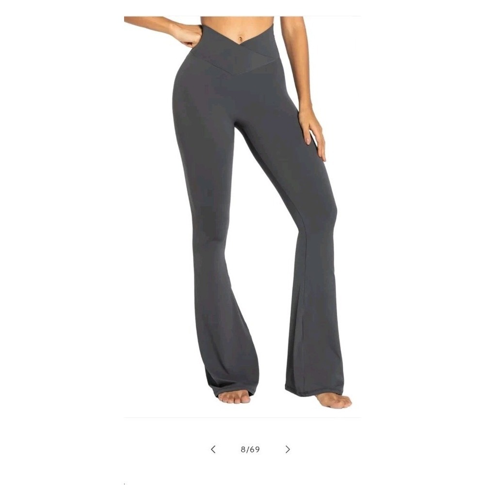 Sunzel Size Large Gray High-Waist Crossover Flare Tummy Control‎ Leggings. Yoga